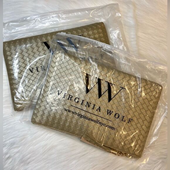 NWT Virginia Wolf Mimi Woven Gold Metallic Pouch Clutch Bag - Picture 12 of 13